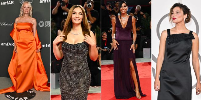 Da sinistra, Pamela Anderson, Elettra Lamborghini, Elisabetta Gregoraci e Jasmine Trinca
