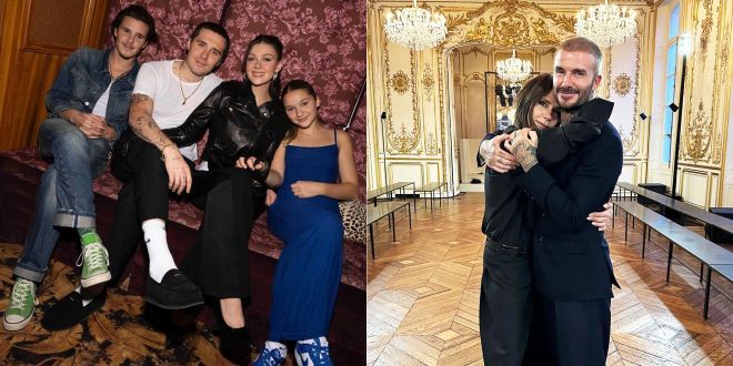 Victoria Beckham sfila a Parigi e la famiglia al completo è in prima fila a supportarla