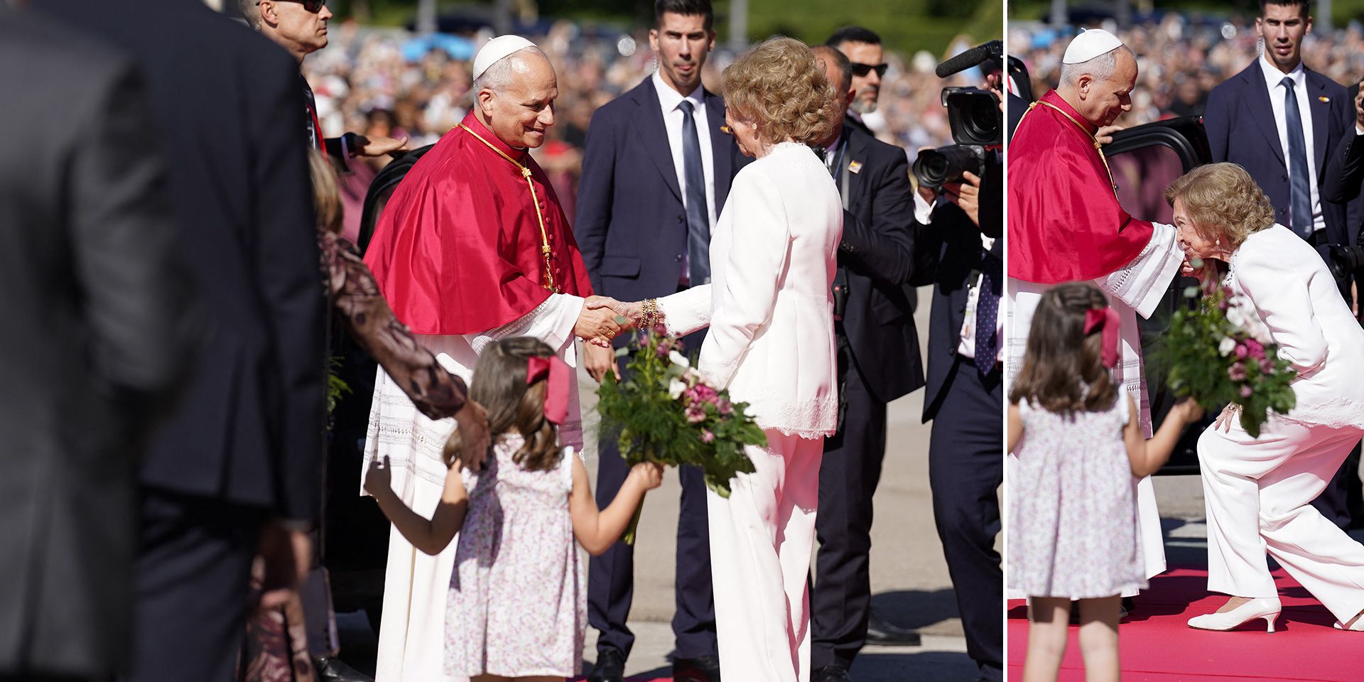 Queen Sofia greets Pope Leone When the preghiera davanti alla patron saint, the Pope has deposited on his foot the Rose d'Oro, a personal richness and eccezionale with whom i Papi honored the images of the Vergini (IPA)