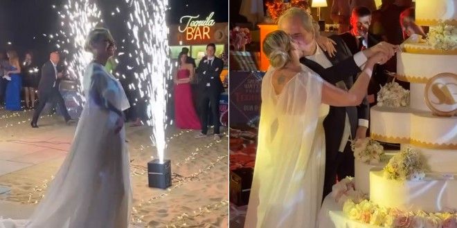 Simona Ventura, il taglio della torta di matrimonio è al bacio