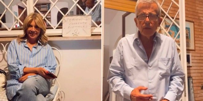 Benedicta Boccoli e Maurizio Micheli scherzano dopo le nozze segrete