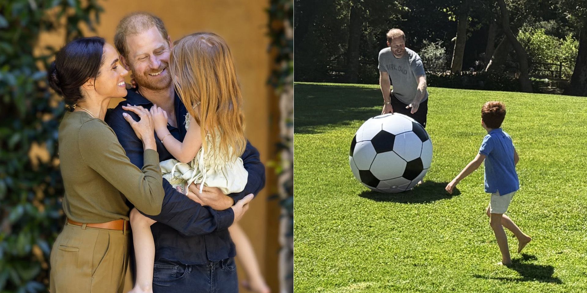Harry of England with Meghan Markle and daughter Lilibet and plays with his son Archie