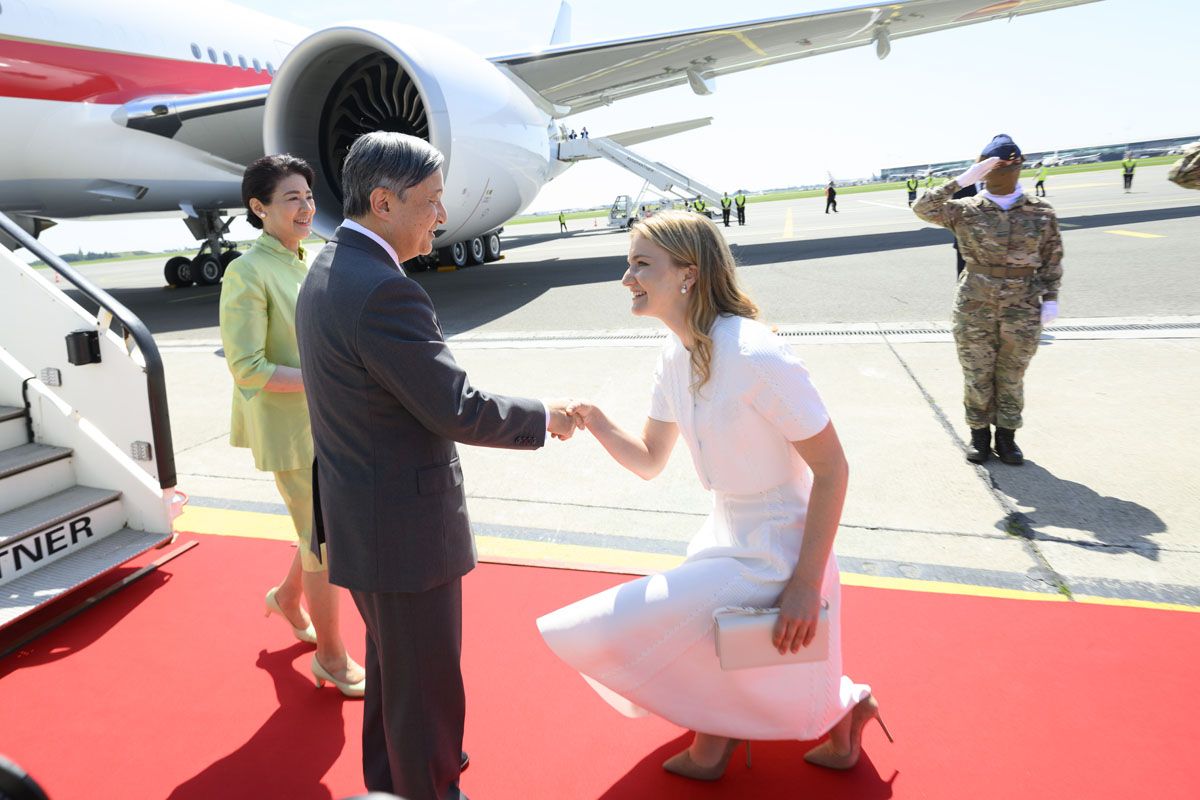 Naruhito and Masako from Japan arrived in Belgium, welcomed at the airport by Elisabeth, hereditary principalisa, for the first time in this role. (Getty)