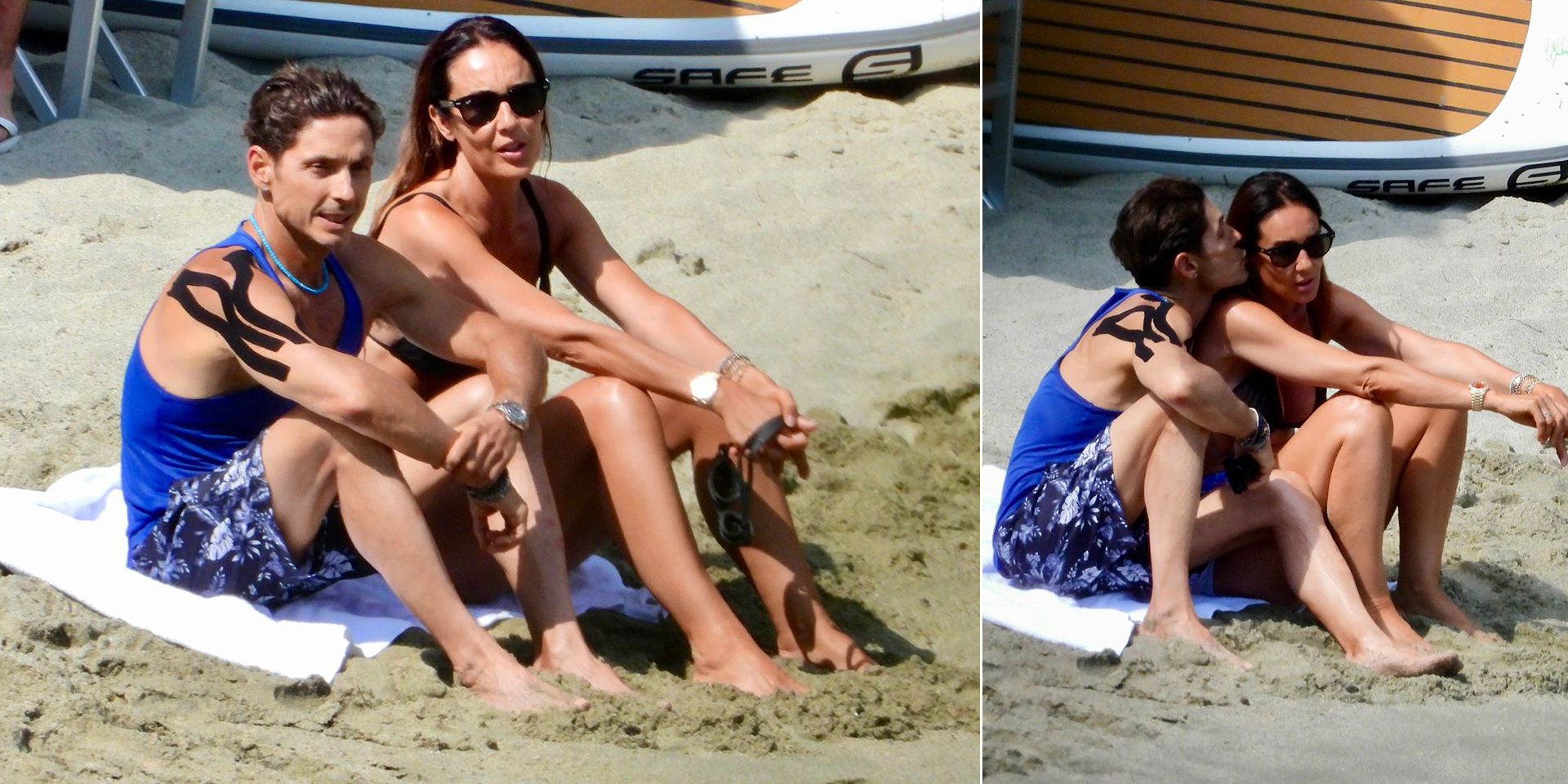 Pier Silvio Berlusconi and Silvia Toffanin on the beach in Portofino