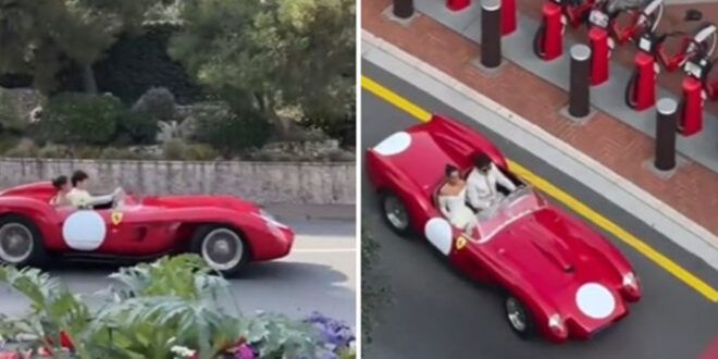 Charles e Alexandra Leclerc, il giro in Ferrari dopo il matrimonio